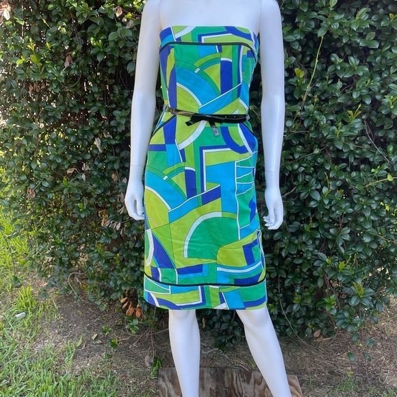 💋MAGGY London 70’s Psychedelic Funky Vintage Look Strapless Dress Size 10 - Picture 2 of 12